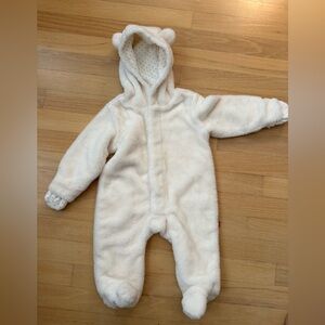 Cream Plush Hooded Baby One-Piece with Ears